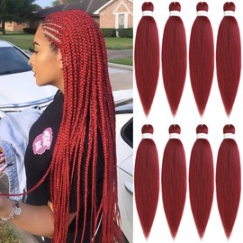 Leeven 8 Packs Red Pre Stretched Braiding Hair Extensions 20 Inch Yaki Hot Water Setting Fibre EZ Braid Pre-Stretched Braiding Hair for Box Braids Knotless Braids / 26 Inch 900#