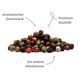 Boomers Gourmet - Colourful Pepper Whole - Pepper Mix of Black, White, Green and Pink Peppercorns - Aromatic & High Quality for Mill and Mortar - Spice Jar 11.5 cm - 100 g