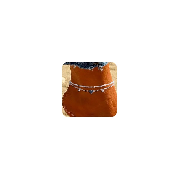 FabbyGlow 1 PCS double-layered silver anklet with zirconia stones, 925