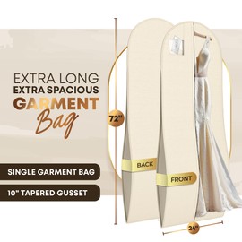 Your Bags Dress Bag for Gowns & Formal Dresses - 72" Extra Long Garment Bag for Hanging Clothes & Travel Women - Large Wedding Dress Garment Bags - 10" Gusset (Cream)