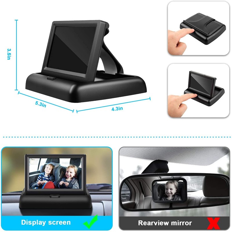Baby Car Mirror with 4.3'' HD Night Vision Function Display,
