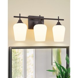Osimir 3-Light Bathroom Lighting Fixtures Over Mirror, 21" Oil Rubbed Bronze Vanity Lights Farmhouse Bath Wall Sconce with Milk Glass for Bath, OS-YQ9167-3AW