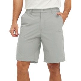 YSENTO Mens Golf Shorts Stretch Dry Fit 9" Lightweight Quick Dry Hiking Cargo Outdoor Shorts with Zipper Pockets(Light Grey,32)