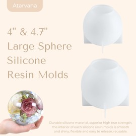 Atarvana 2 Pcs Large Sphere Resin Molds, 4.7'' & 4'' Ball Shape Silicone Molds w/ 5 Droppers & 10 Disposable Mixing Cups, Seamless Globe Epoxy Casting Mould for DIY Crafts Flower Keepsakes Home Decor