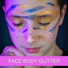 Body Glitter Gel - 4th of July Accessories, Sparkly Chunky Glitter Hair for Kids Women, Iridescent Glitter Freckles, Singer Concert Festival Rave Accessories (Pink Body Glitter)