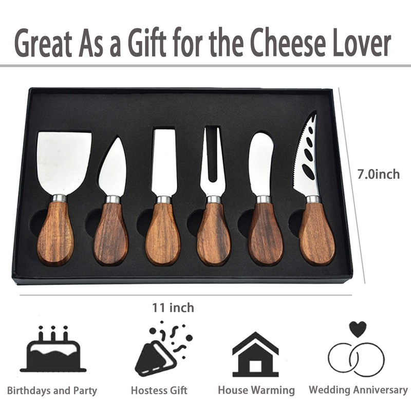 Cheese Knives Set, 6-Piece Stainless Steel Cheese Knife Collection with
