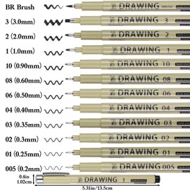 Heclia Fineliner Drawing Art Pens Black Fineliner Pens 12PCS Micro-Pen Fineliners Ink Pen Waterproof Pigment Ink Set Ultra Fine Pointpen for Artists Sketching Manga Calligraphy and Detail Outlining