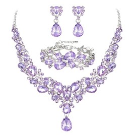 EVER FAITH Conjuntos de joyas de dama de honor nupcial de cristal austriaco, elegante conjunto de pulseras de collar grueso de gota de agua