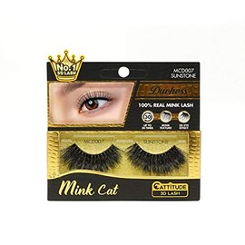 EBIN NEW YORK Duchess Mink Cattitude 3D Lash – Sunstone Real Mink 3D Lash Wispy Fluffy Reusable Medium Length Bountiful Lash Thick Full Look