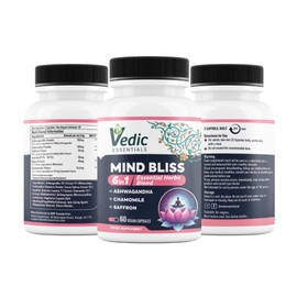 Mind Bliss Emotional Wellness Support | Helps Naturally Rejuvenate Mind & Relieve Stress | Restful Sleep - Sharper Focus - Improved Mood | for Busy Lives, Travel, Exams | 6-in-1 Natural Herbs Blend