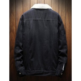 Omoone Men's Lapel Sherpa Fleece Lined Thicken Denim Jean Trucker Jacket Coats (0176-Classic Black-L)