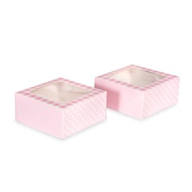 Anniversary House 2-pack Pink Treat Boxes, Gingham and Polka Dot Print, Cookie and Brownie Box, 7.5 x 16 x 16 CM, J156
