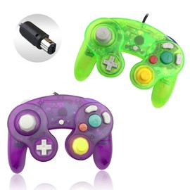 Gamecube Controller, Reiso 2 Pack Classic NGC Wired Controller for Wii Gamecube(Clear Purple and Green)