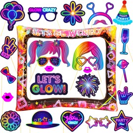 LMSHOWOWO Pack of 25 Glow Photo Box Props, Neon Party Photo Box Accessories, Inflatable Photo Frame, Purple Photo Props, Photo Booth Props, for Birthday, Carnival, Disco Party Accessories, Decoration