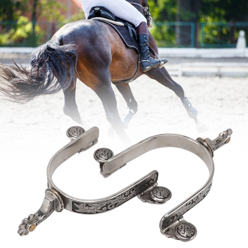 One Pair Boot Spurs Stainless Steel Vintage Leaf Patterned Western