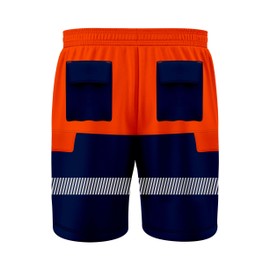 TORO ACTIVA 8 Pockets Mens Reflective High Visibility Hi Viz Safety Cargo Shorts Work Wear Shorts Drawstring Multi Pockets Adjustable Elasticated Waist Navy Orange