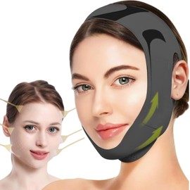Faja Papada, con Cinta de Lifting Facial 24PCS, Correa Facial V-Lifting, Faja Facial Mujer, Reutilizable Eliminador de Papada, Bandas Faciales de Tonificación, Reafirmar con Efecto Antiarrugas, Negro