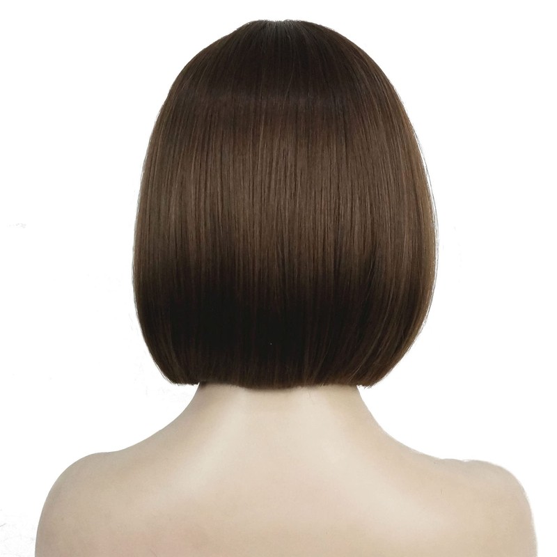 Aimole Short Straight Bob Wig Cute Flat Bangs Synthetic Full
