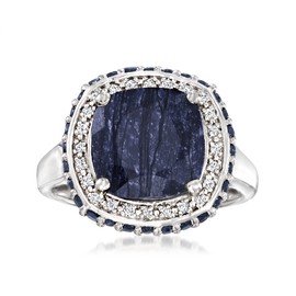 Ross-Simons 5.70 ct. t.w. Sapphire and .10 ct. t.w. White Topaz Ring in Sterling Silver. Size 7