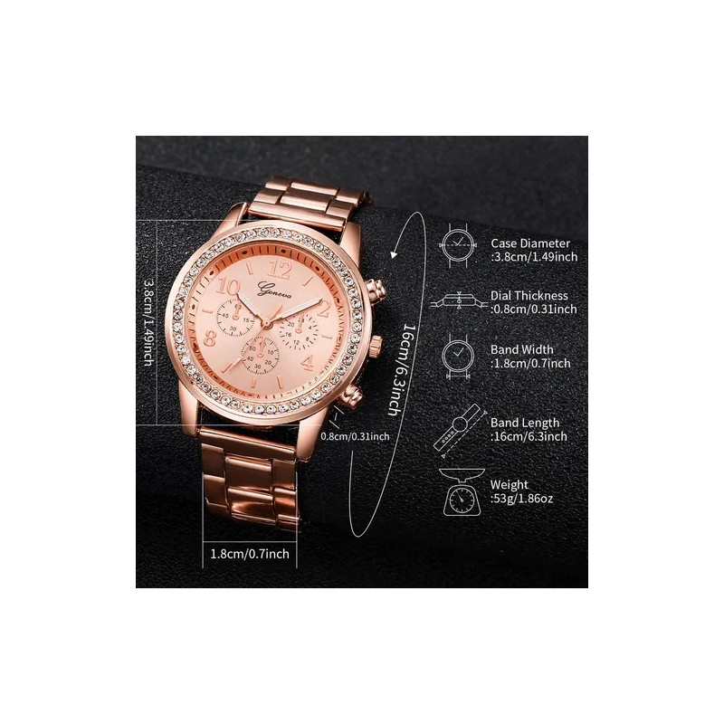 Set Regalo Mujer Reloj Collar Anillo Aretes Oro Rosa Dorado