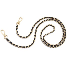 AyMcxDayRuf Purse Chain Strap,Leather Chain Straps for Women,47.2" Crossbody Handbag Chains Replacement Leather Chain Strap (Gold & Black Leather)
