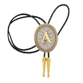 Western Initial Letter Bolo Tie for Men, Cowboy Rodeo ABCD to Z Leather Necklace, Cowgirl Western Accessory for Women (A)