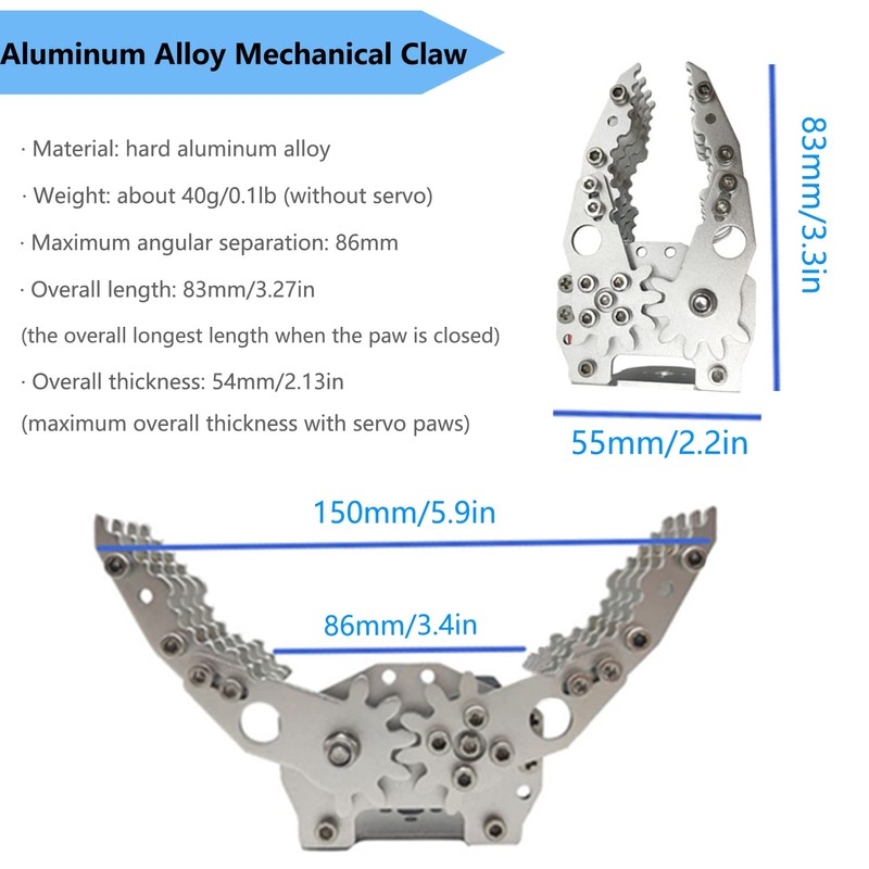 Professional Metal Robot Arm/Gripper/Mechanical Claw/Clamp/Clip with High Torque Servo, RC