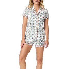 Nicoxijia Women's Y2k Monkey Print Pajamas Short Sleeve Satin Monkey Bunny Tiger Floral Graphic Print PJ Shorts Sleepwear Set (B-Green, L)