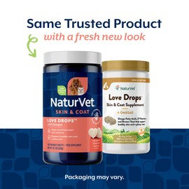NaturVet Love Drops Plus Omegas Skin & Coat Supplement for Dogs and Cats – for Dog Skin, Cat Coats – Includes Brewer’s Dried Yeast, Omega-3, Omega-6 – Peanut Butter Flavor – 200 Ct.