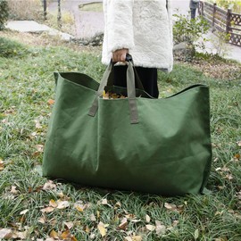 Kisangel Fallen Leaves Storage Bag Green Trash Can Leaf Bags Grass Clippings Bag Trash Can Garden Waste Rubbish Bag Garden Supply Leaf Collector Canvas Leaf Bag Waterproof Canvas Army Green