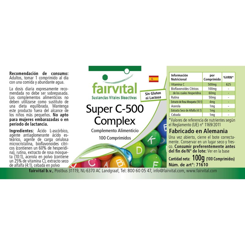 fairvital Super Vitamin C-500 Complex, 100 Tablets, with 500 mg