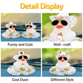 wonuu 2Pcs Car Dashboard Decorations Color Ducks, Rubber Duck for Car Ornament Accessories with Mini Hat Sunglasses Necklace and Swim Ring, A_Black&White Duck+Black Cowboy&Black Spots Cowboy