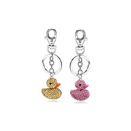 Fuqimanman2020 Cute Rubber Ducky Keychain Pink Yellow Happy Duck Rhinestone Crystal Purse Keychain Gift For Women, 2pcs Pink+yellow, 1
