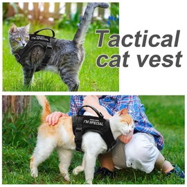 Forestpaw Cat Harness Escape Proof for Walking,Adjustable Large Cat Vest Harness with Soft Mesh Padded,Tactical Cat Harness with Control Handle,Molle Patches,Black