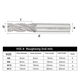 4pcs 4 Flutes HSS Roughing End Mill CNC Router Spiral Bit Milling Cutter M6 /M8 /M10 /M12