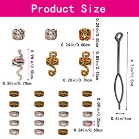 XCSJ 27 Pieces Dreadlocks Jewellery Viking Hair Accessories Metal Cuffs Dreadlocks Hair Jewellery Beads Hair Beads Medieval Jewellery Dreads Snakes Hair Accessories Beads for Men, Women (Gold, Silver)