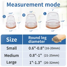 Ezprotekt Protective Caps for Chair Legs with Felt, Pack of 16, Rubber Furniture Leg Cups, Diameter 16-20 mm Table Leg Cover, Furniture Mat for Hardwood Floors, Round, Transparent, Round, Fit 0.5-0.8