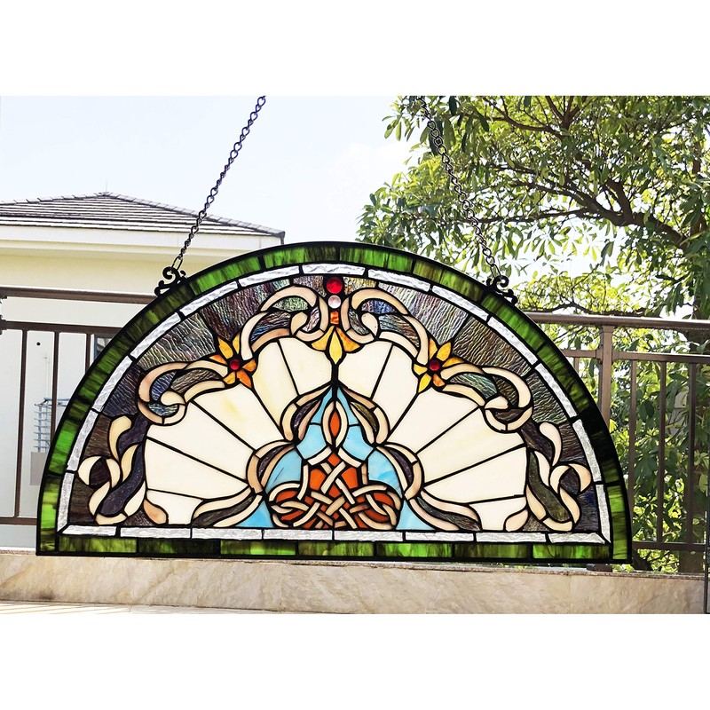 Radiance Goods Tiffany-Style Victorian Stained-Glass Window Panel 12.5" Height