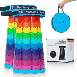 XplrKamp Folding Collapsible Stool - Upgraded Lightweight Portable Seat for Adults, Telescoping Foldable Stools with Load Capacity 400lbs for Camping, Hiking, Fishing, Outdoor/Indoor (Rainbow, 2-Pack)