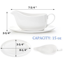 Yesland 15 oz Gravy Boat and Tray, Ceramic White Gravy Sauce Boat with Saucer Stand for Dining, Holiday Meals & Parties