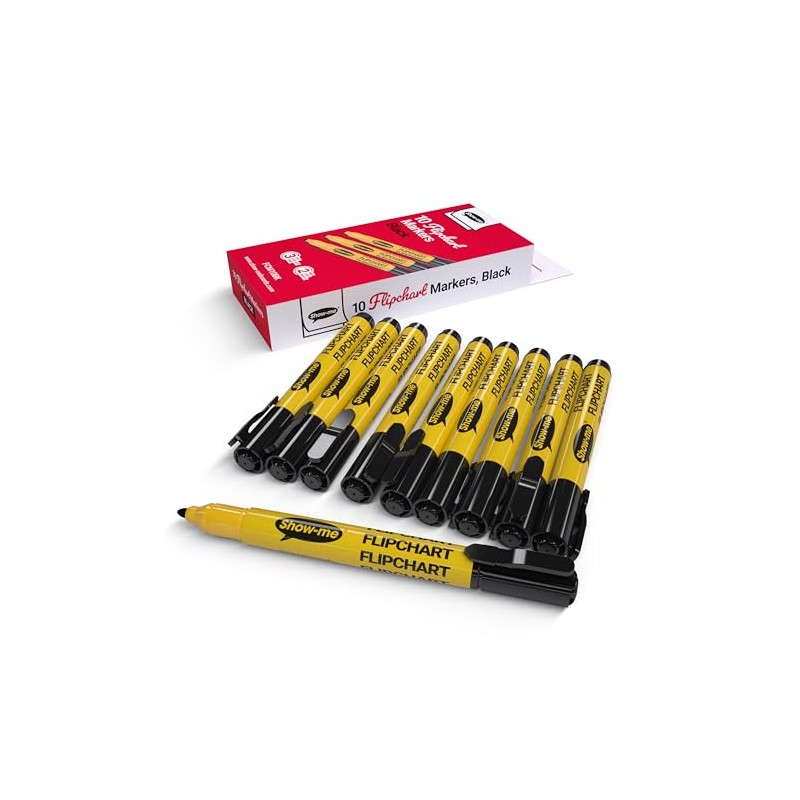Show Me Flipchart Markers - Box of 10 Bullet-Tip Black