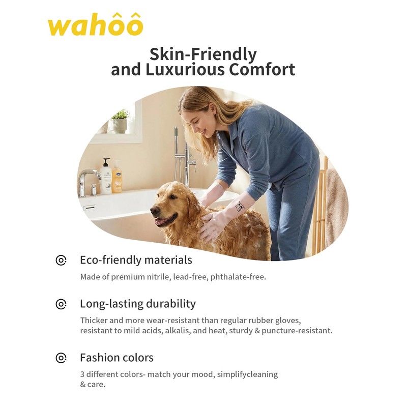 LANON 3 Pairs wahoo Nitrile Cleaning Gloves, Latex free Reusable