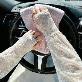 Women's Fairy Lace Ice Arm Sleeves for Driving - Summer UV Protection, Free Size Size/Beige 1 Pair 10ea