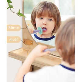 Maxpeuvon Kids Bathroom Mirror with Shelf, Entryway Home Organizer Arched Wood Boho Storage Mirrors for Wall Decor, Vanity, Bedroom - 14"×18"