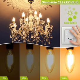 Dimmable Candelabra LED Light Bulb 40W Equivalent, E12 Chandelier Light Bulbs Warm White 3000K , 400LM, CRI 85+, B11 Type B Ceiling Fan Bulb 4W, Clear Filament Candle Light Bulbs Small Base, 10 Pack