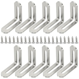 Yharnamite 10 Pcs Adjustable L-Shape Corner Brace with 20 Pcs Screwst, Shelf Bracket, Heavy Duty 90 Degree Corner Fastener Brace Support Stainless Steel Right Angle Fixer for Wood Furniture (Silver)