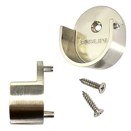 Desunia Closet Rod Support Flanges with Rear Pin | Heavy Duty 32mm Diameter Clothes Pole End Sockets for Wardrobes | Satin Nickel | 2 Pack