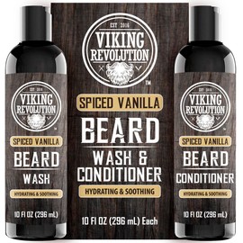 Viking Revolution Viking Revolution Beard Wash and Beard Conditioner for Men with Argan Oil and Jojoba Oil - Beard Softener and Strengthener Beard Care Beard Shampoo and Conditioner with Beard Oil (10oz,Spiced Vanilla)
