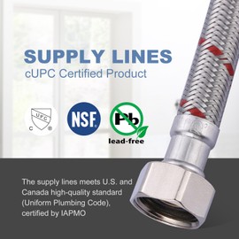 72 Inch Length Faucet Hose 1/2” to 1/2”, ARCORA Braided Stainless Steel cUPC Supply Lines 1/2 Inch FIP x 1/2 Inch FIP Sink Hose Attachment for Faucet 1 Pair