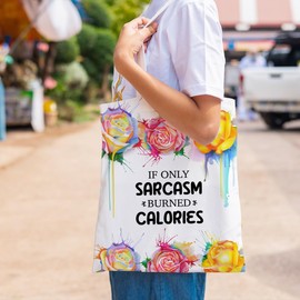 Sarcastic Funny Gifts for Women, Humor Tote Bag Reusable Beach Bag Grocery Shopping Bag for Girls Best Friends Coworker Appreciation Christmas Birthday Gifts, Aesthetic Cotton Canvas Tote Bag